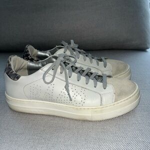 P448 Thea Sneaker | Light Grey Leather, Suede, Animal Print